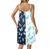 but split left dk blue Drawstring Neck Sleeveless Dress (Model D68)