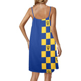 barbados blue Drawstring Neck Sleeveless Dress (Model D68) - Objet D'Art