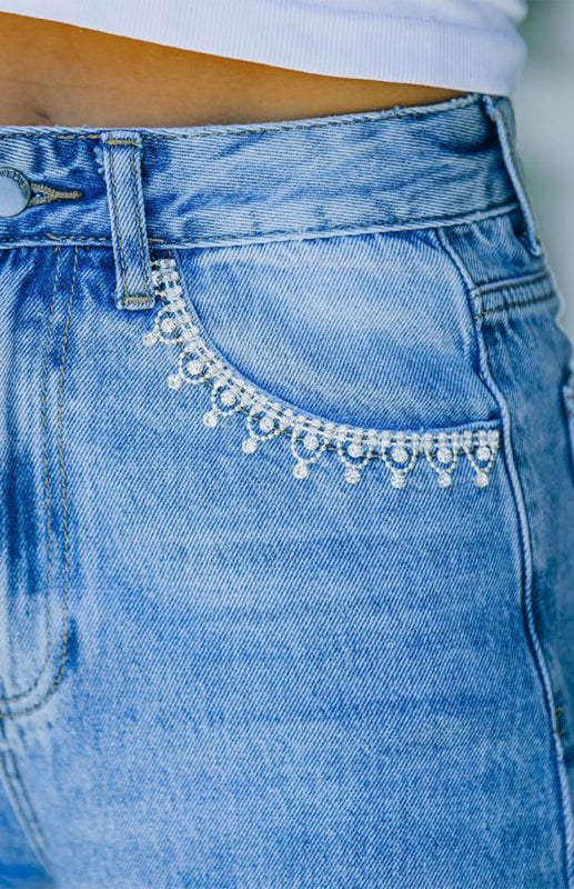 Women's Petal Pocket Temperament Loose Wash Jeans - Objet D'Art