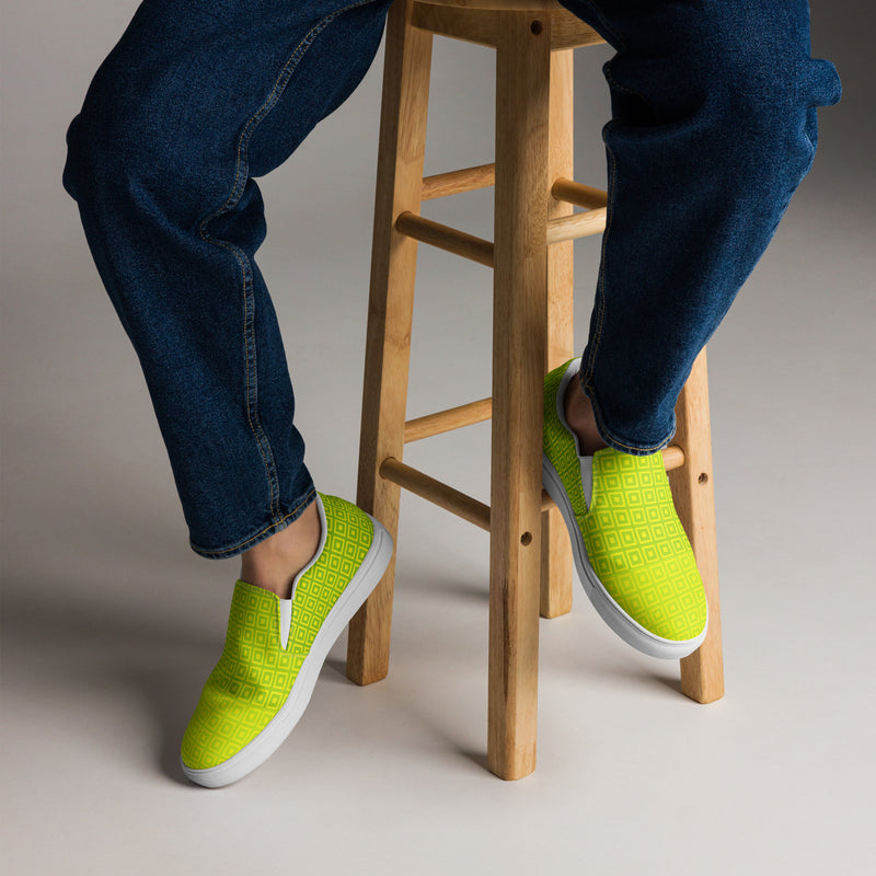 Lime Green Matrix Men’s slip-on canvas shoes - Objet D'Art