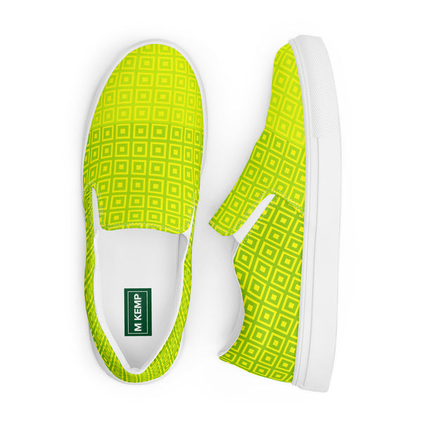 Lime Green Matrix Men’s slip-on canvas shoes - Objet D'Art