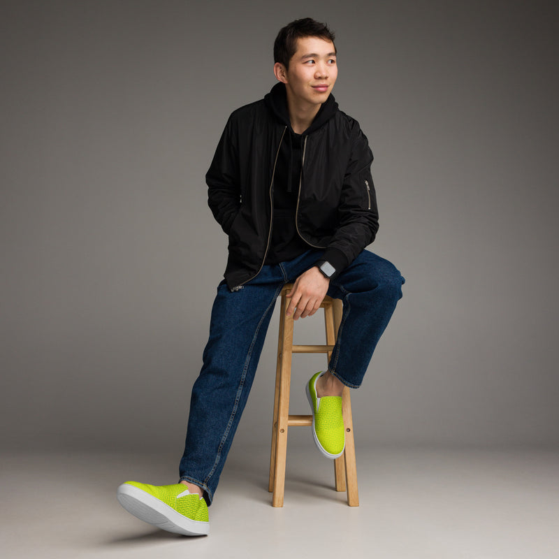 Lime Green Matrix Men’s slip-on canvas shoes - Objet D'Art