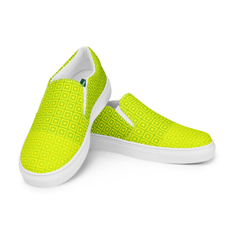Lime Green Matrix Men’s slip-on canvas shoes - Objet D'Art