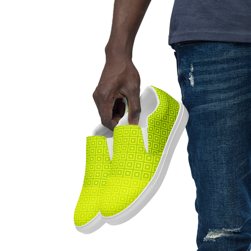 Lime Green Matrix Men’s slip-on canvas shoes - Objet D'Art