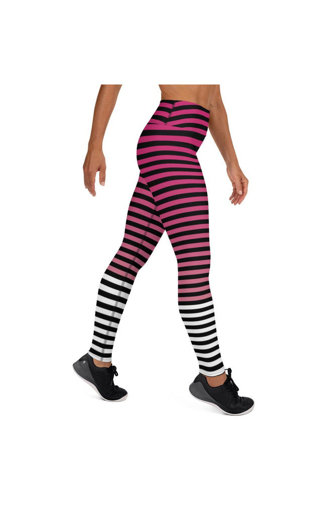 Pink & White Stripes Yoga Leggings - Objet D'Art