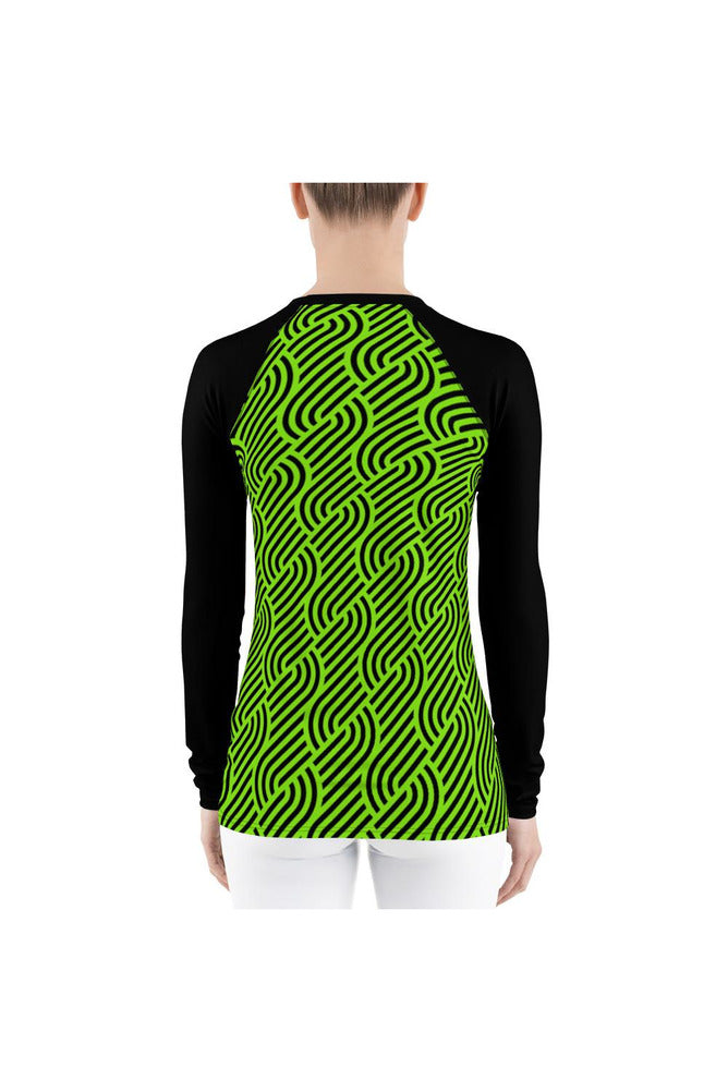 Bright Green Maze Women's Rash Guard - Objet D'Art