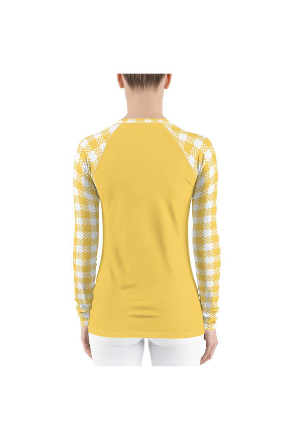 Yellow Gingham Women's Rash Guard - Objet D'Art