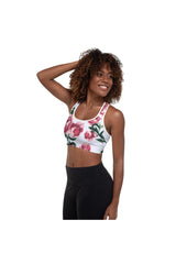 Pink Roses on Micro Blue Stripes Padded Sports Bra - Objet D'Art