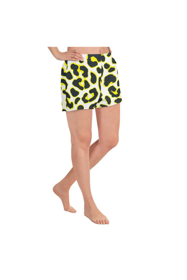 Yellow Leopard Print Women's Athletic Short Shorts - Objet D'Art