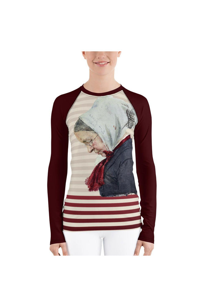 Oude vrouw met hoofddoek  Women's Rash Guard - Objet D'Art