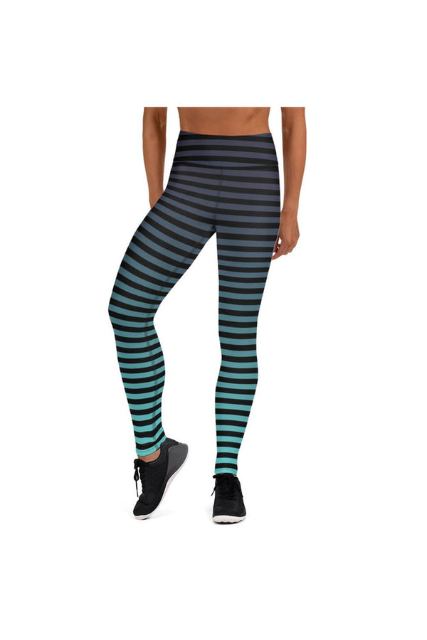 Shades of Blue Stripes Yoga Leggings - Objet D'Art