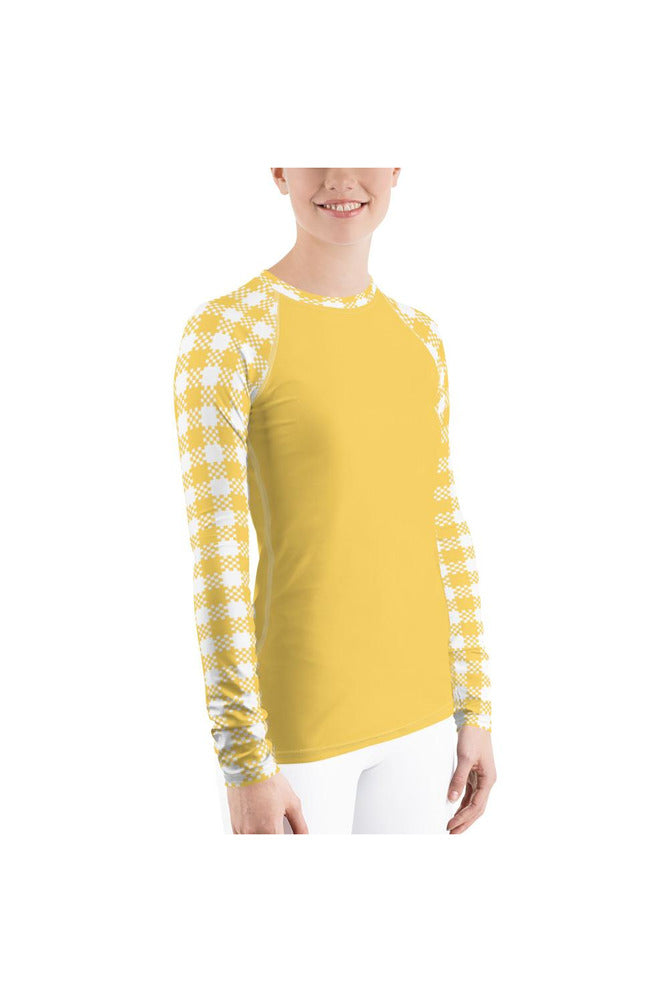 Yellow Gingham Women's Rash Guard - Objet D'Art