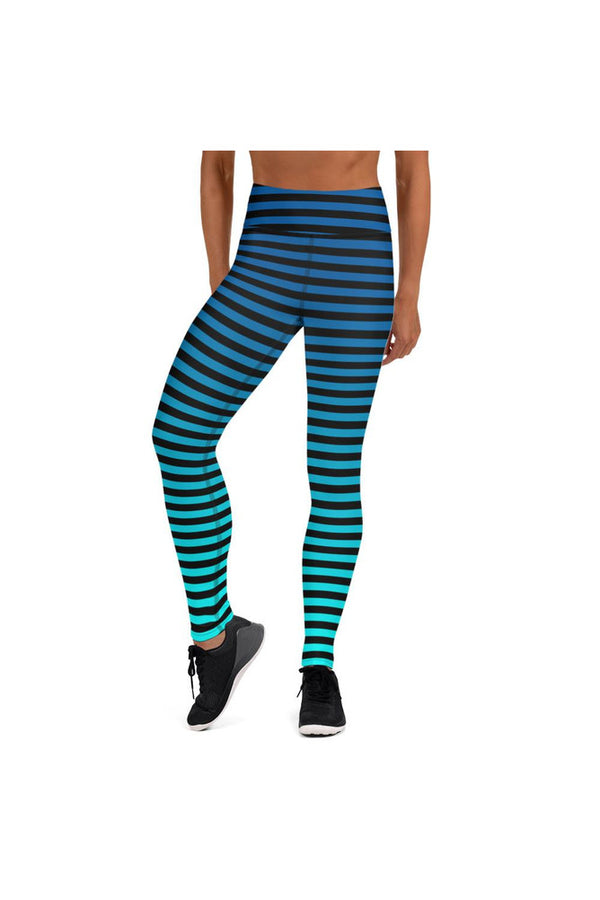 Striped Shades of Blue Yoga Leggings - Objet D'Art