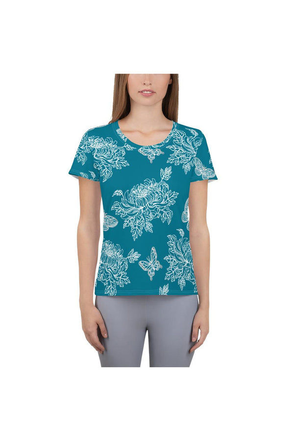 Chrysanthemums and Butterflies Women's Athletic T-shirt - Objet D'Art