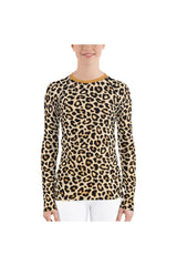 Leopard Print Brown Collar Women's Rash Guard - Objet D'Art