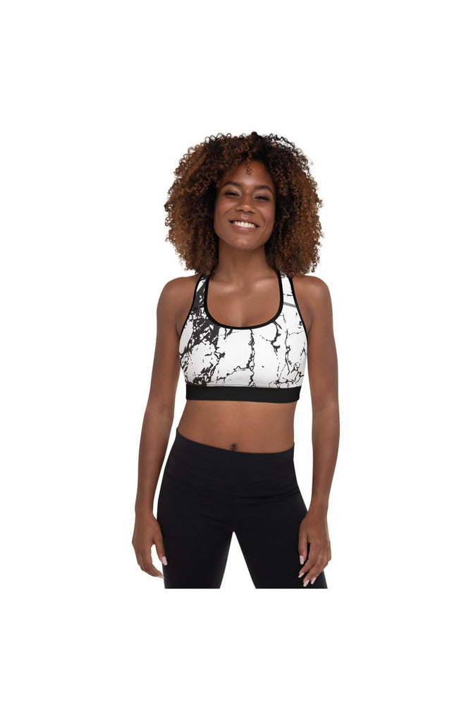 White Marble Padded Sports Bra - Objet D'Art