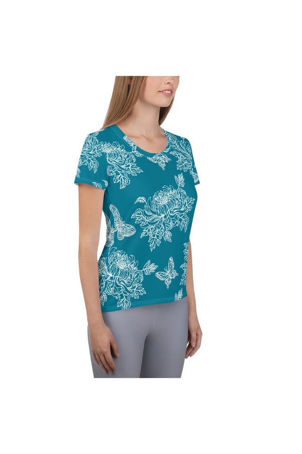 Chrysanthemums and Butterflies Women's Athletic T-shirt - Objet D'Art