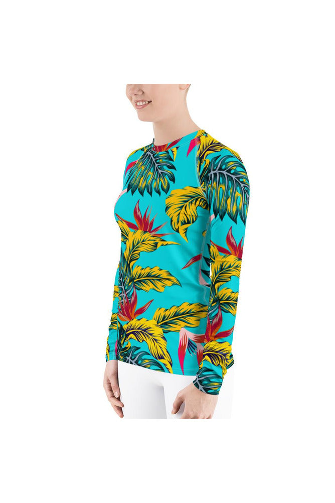 Palms on Robin's Egg Blue Women's Rash Guard - Objet D'Art