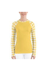 Yellow Gingham Women's Rash Guard - Objet D'Art