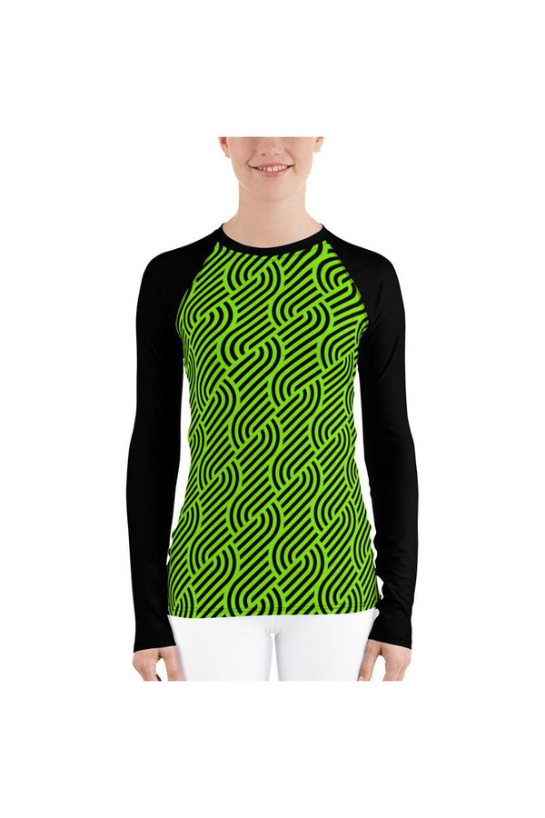 Bright Green Maze Women's Rash Guard - Objet D'Art