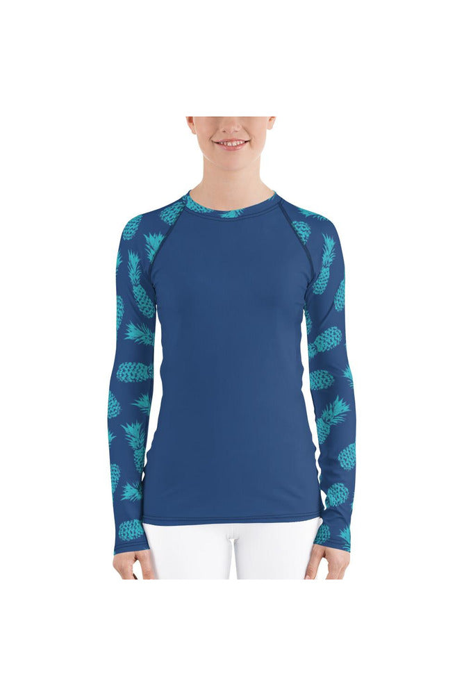 Pineapple Blue Women's Rash Guard - Objet D'Art