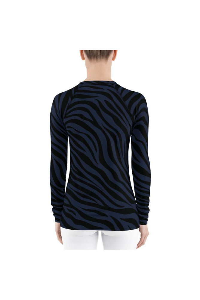 Blue Striped Tiger Print Women's Rash Guard - Objet D'Art