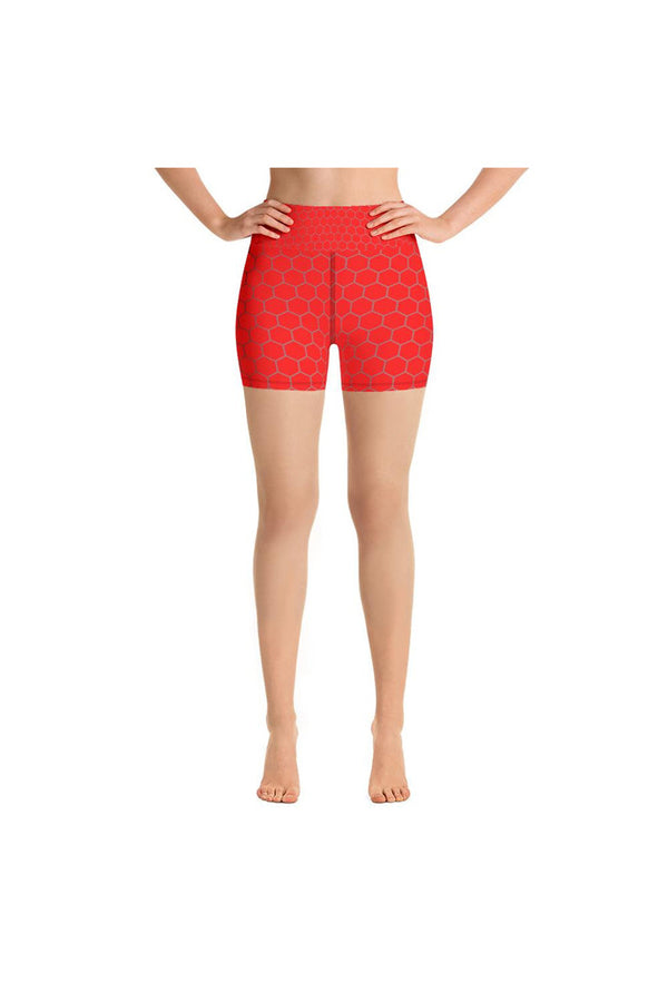 Red Honeycomb Yoga Shorts - Objet D'Art