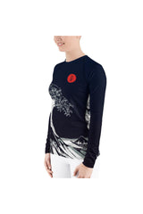 Big Blue Wave Little Red Moon Women's Rash Guard - Objet D'Art