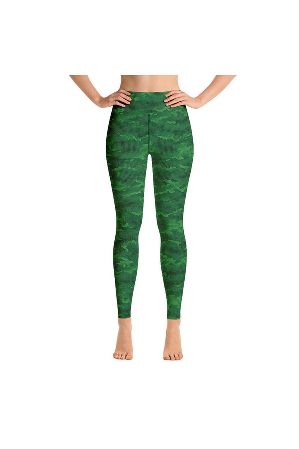 Urban Green Camouflage Matrix Yoga Leggings - Objet D'Art