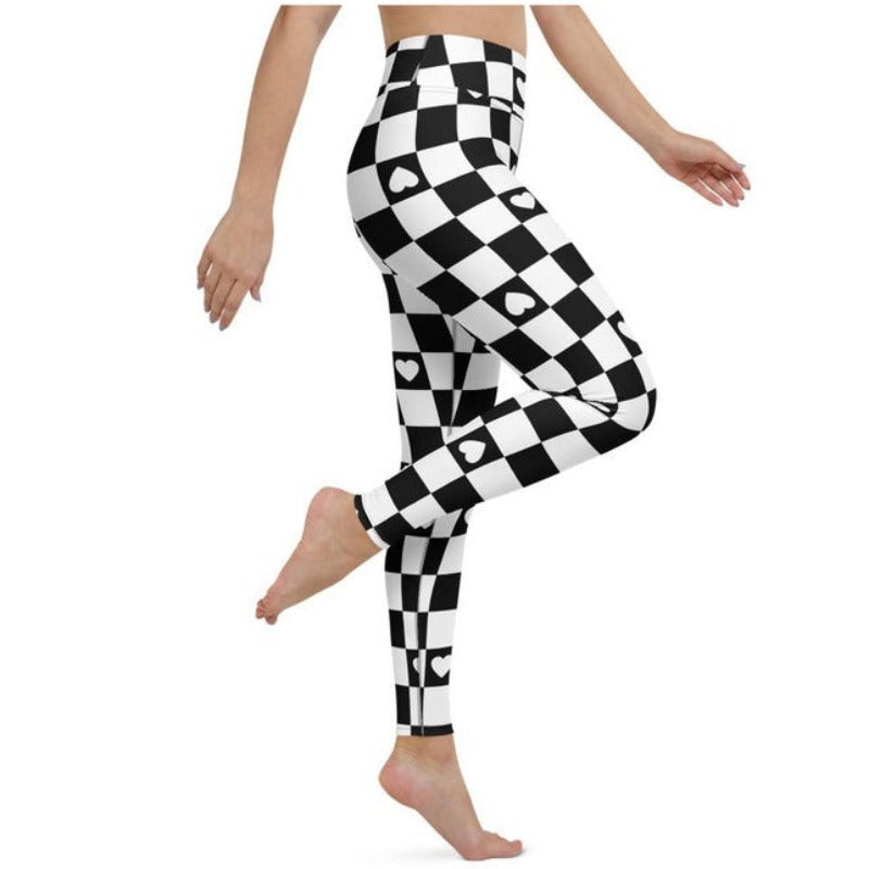 Checkered Hearts Yoga Leggings - Objet D'Art
