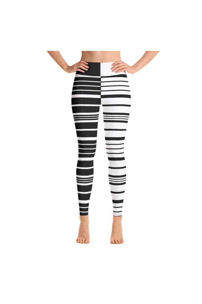 Black and White Striped United Yoga Leggings - Objet D'Art