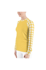 Yellow Gingham Women's Rash Guard - Objet D'Art