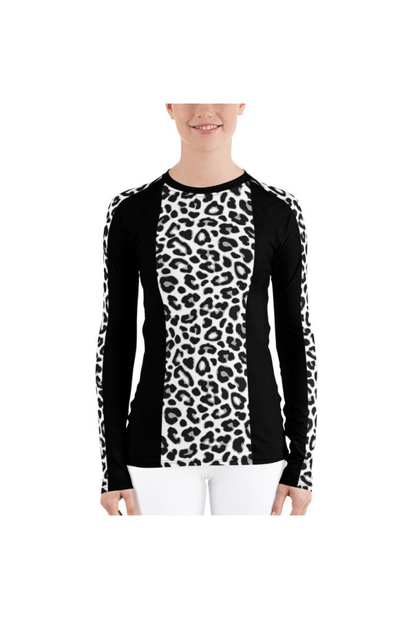 Black & White Leopard Print Women's Rash Guard - Objet D'Art