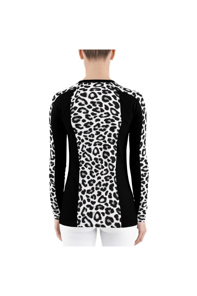 Black & White Leopard Print Women's Rash Guard - Objet D'Art