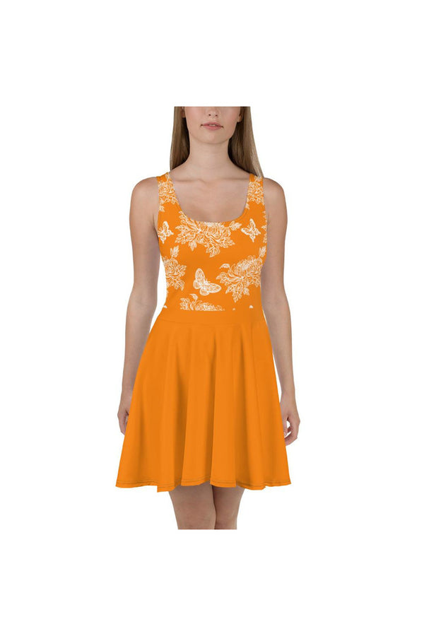 Chrysanthemum & Butterflies on Turmeric Skater Dress - Objet D'Art
