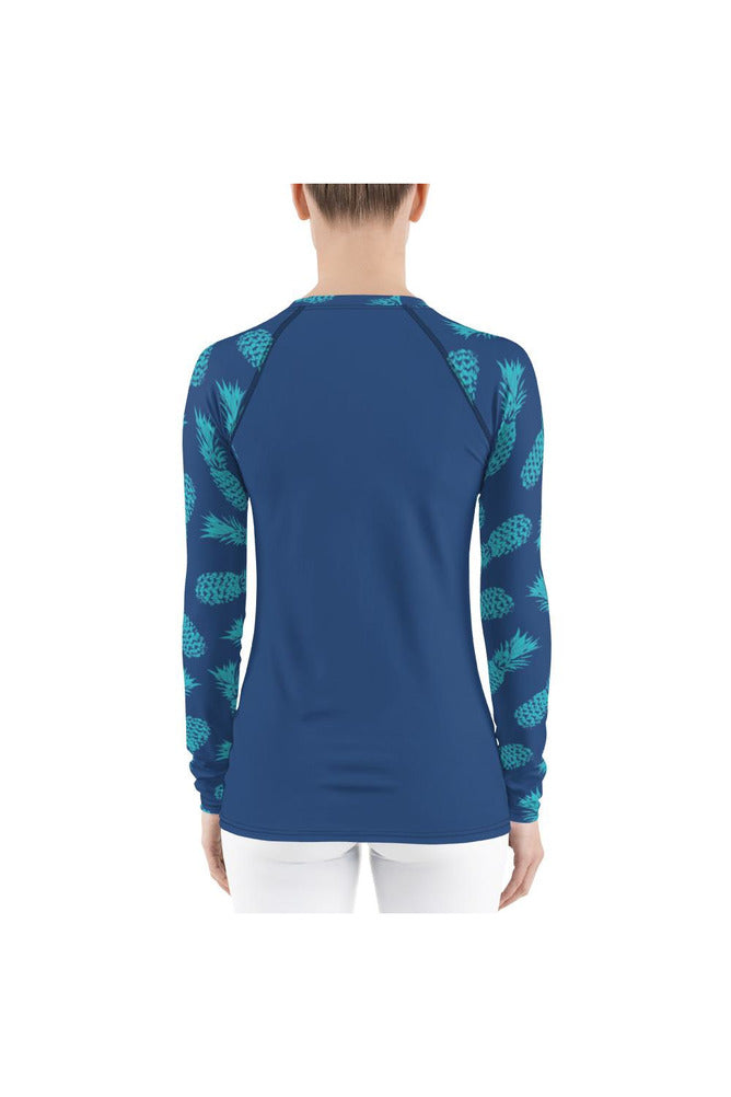 Pineapple Blue Women's Rash Guard - Objet D'Art