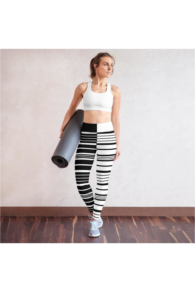 Black and White Striped United Yoga Leggings - Objet D'Art