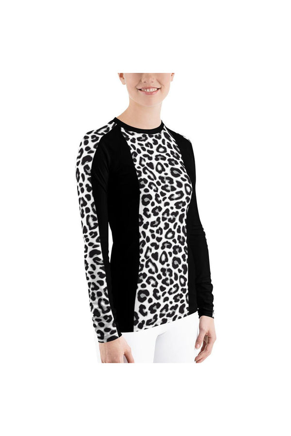 Black & White Leopard Print Women's Rash Guard - Objet D'Art