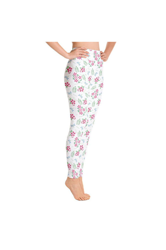 Floral Faux Stitch Work Yoga Leggings - Objet D'Art