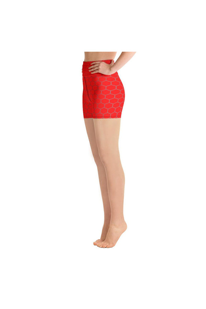 Red Honeycomb Yoga Shorts - Objet D'Art