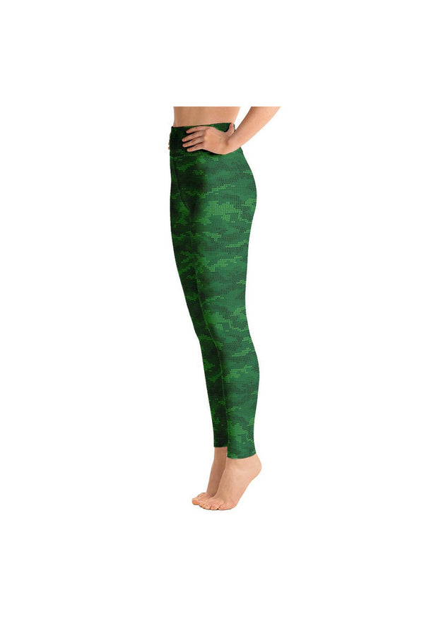 Urban Green Camouflage Matrix Yoga Leggings - Objet D'Art
