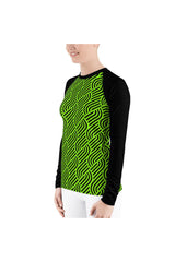 Bright Green Maze Women's Rash Guard - Objet D'Art