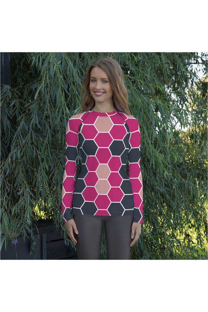 Pink Honeycomb Women's Rash Guard - Objet D'Art