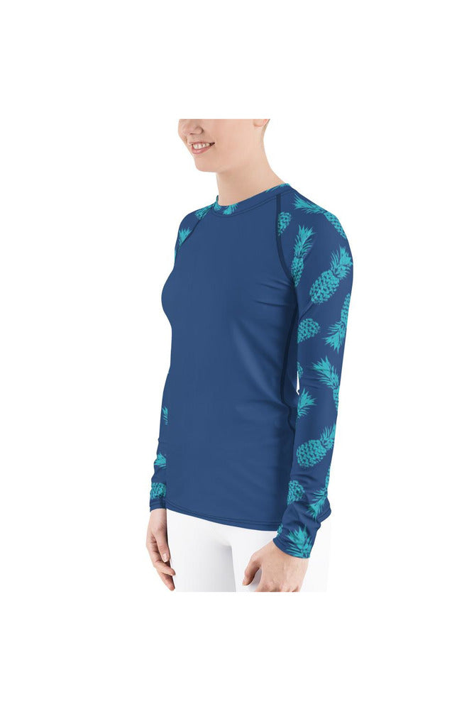 Pineapple Blue Women's Rash Guard - Objet D'Art