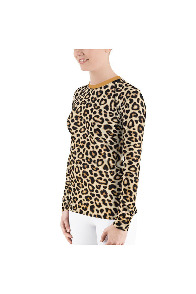 Leopard Print Brown Collar Women's Rash Guard - Objet D'Art