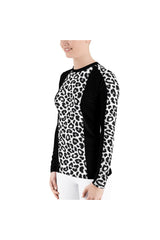 Black & White Leopard Print Women's Rash Guard - Objet D'Art