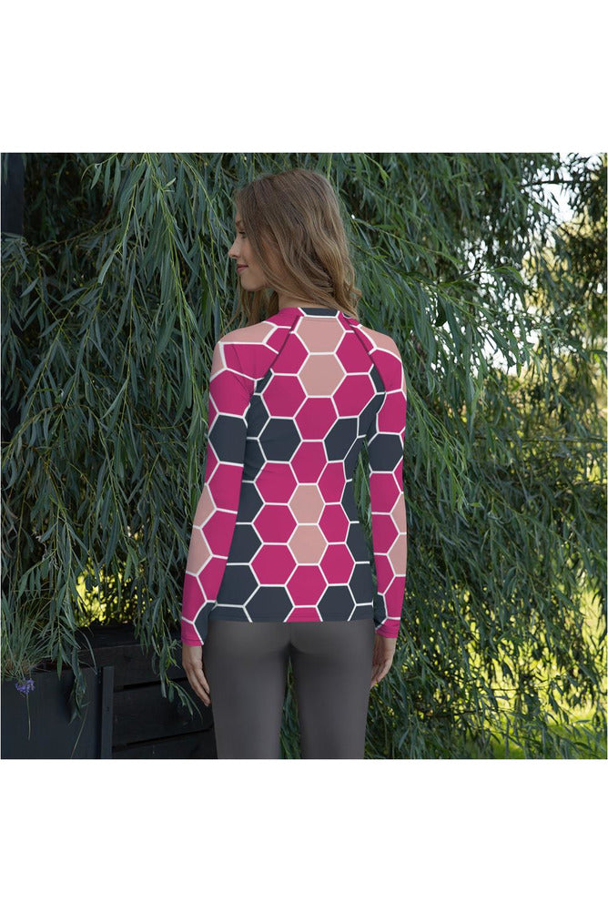 Pink Honeycomb Women's Rash Guard - Objet D'Art