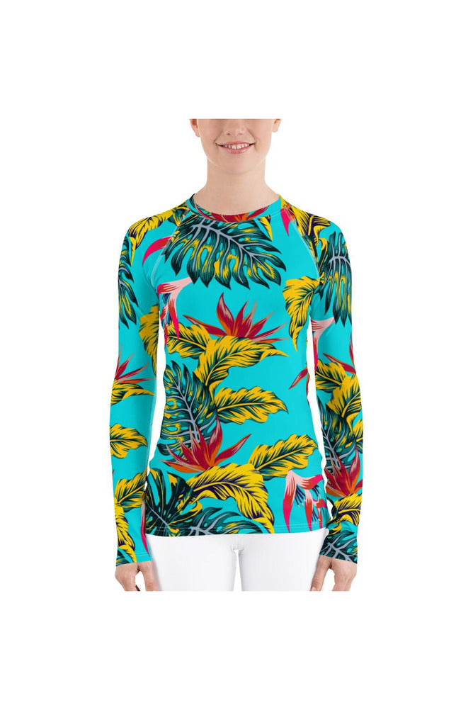 Palms on Robin's Egg Blue Women's Rash Guard - Objet D'Art