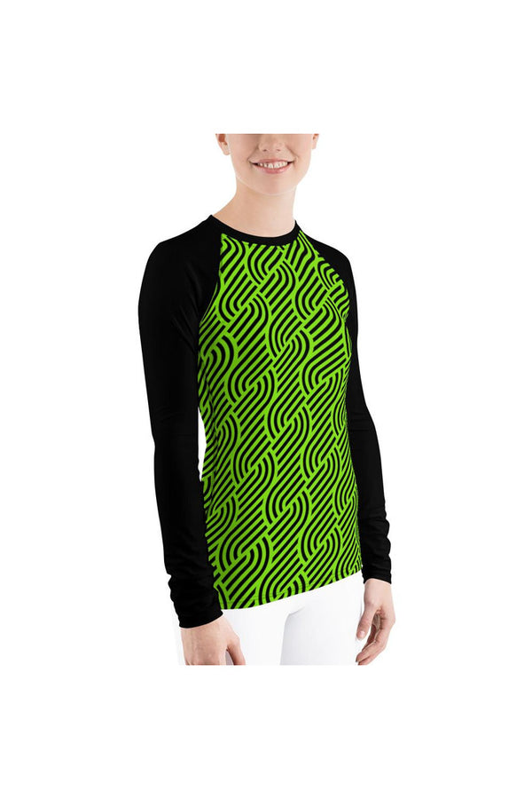 Bright Green Maze Women's Rash Guard - Objet D'Art