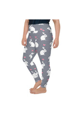 White Rabbit & Pink Hearts Plus Size Leggings - Objet D'Art